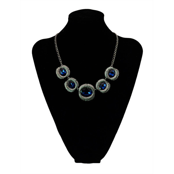 N-5438 Hot New Fashion Vintage Style Blue Black Crystal Alloy Gun Black Plated Statement Necklace Women Jewelry
