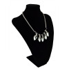 N-5449 Vintage style silver plated alloy black leather frosted leaf pendant necklace