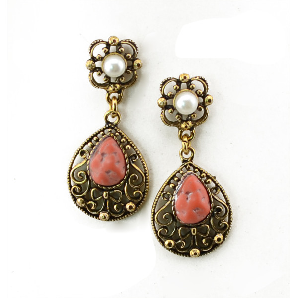E-3470 Bohemian vintage women jewelry bronze plated charm green crystal resin big flower long dangle earrings