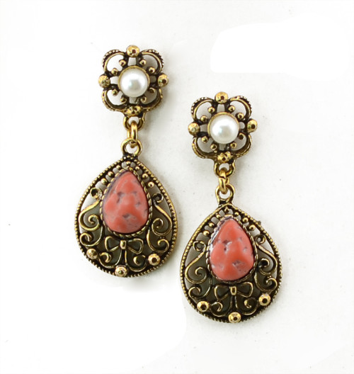 E-3470 Bohemian vintage women jewelry bronze plated charm green crystal resin big flower long dangle earrings