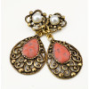 E-3470 Bohemian vintage women jewelry bronze plated charm green crystal resin big flower long dangle earrings