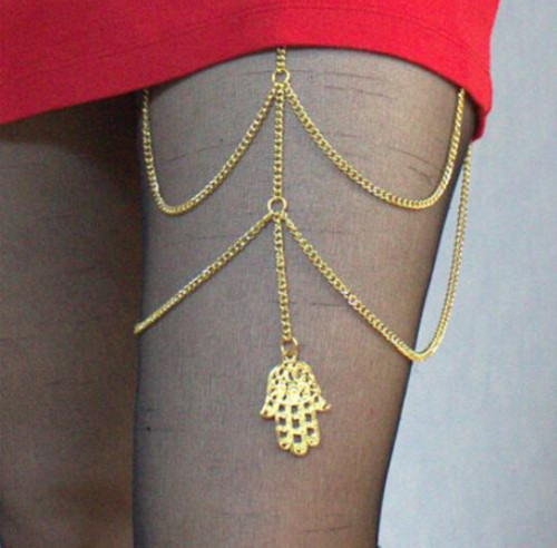 N-5464 Bohemian Fashion Vintage Bronze Hand Pendant Sexy Tassel Body Thigh Leg Chain Double Multi Layer Body Jewelry