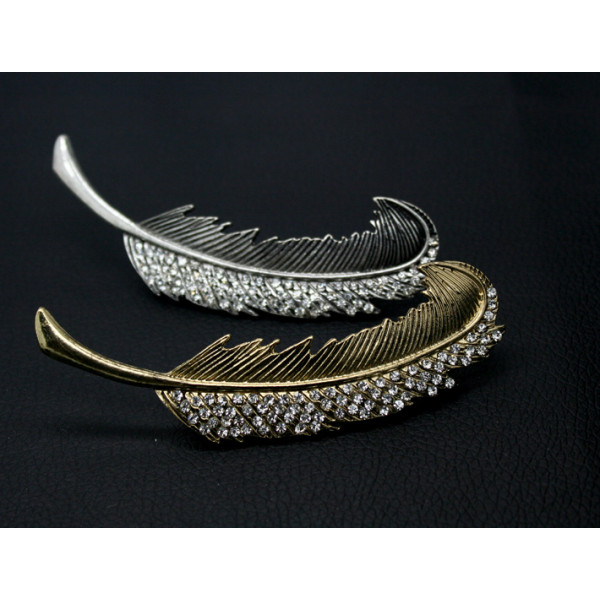 F-0243 fashion style silver/gold alloy feather rhinestone hairclip hair jewelry