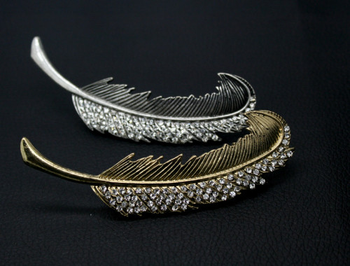 F-0243 fashion style silver/gold alloy feather rhinestone hairclip hair jewelry