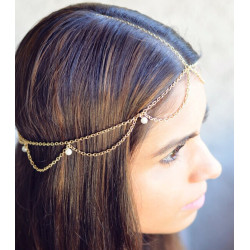 F-0239 Vintage Multilayer Chains Women Bohemian Turquoise Bead Metal Head Chain Piece Forehead Dance Headband Hair Jewelry