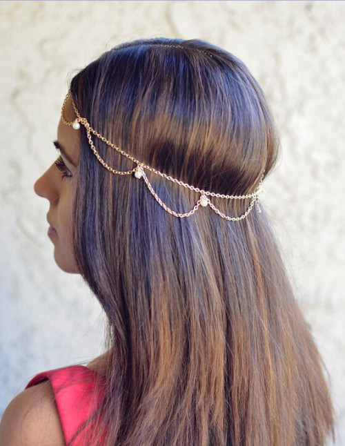 F-0239 Vintage Multilayer Chains Women Bohemian Turquoise Bead Metal Head Chain Piece Forehead Dance Headband Hair Jewelry