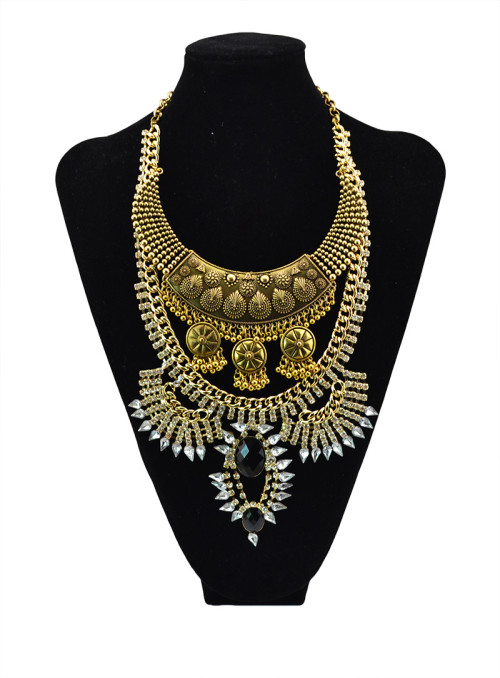 N-5466 European fashion style vintage silver gold plated chunky multilayer Etnic Jewelry long pendant statement necklace