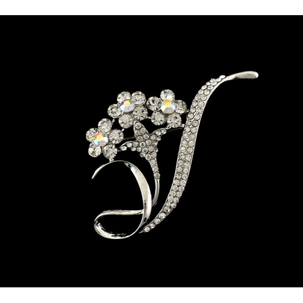 P-0173 fashion style silver plated alloy full rhinestone flower brooch