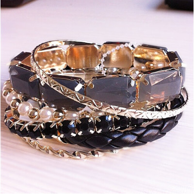 B-0487 Bohemian Ethnic Style Beaded Multi Mash Wild exaggeration Nightclub Jewelry Bangle (6PCS)