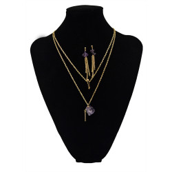 N-5459 Bohemian style silver plated double chain multicolor natural stone pendant necklaces and earrings set