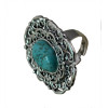 R-1202 Bohemian Vintage Turquoise Tibetan Silver Oval Big Size Adjustable Exaggerated Rings for Women Jewelry