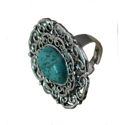 R-1202 Bohemian Vintage Turquoise Tibetan Silver Oval Big Size Adjustable Exaggerated Rings for Women Jewelry