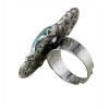 R-1202 Bohemian Vintage Turquoise Tibetan Silver Oval Big Size Adjustable Exaggerated Rings for Women Jewelry