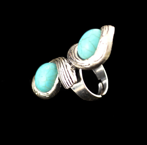 R-1203 Vintage Style 8 Letter Turquoise Rings Antique Silver Plated Women Flower Turquoise Rings Opening Rings