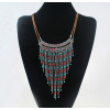 N-5470 Bohemian style double leather chain gold silver colorful bead long tassel statement necklace earing sets