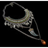 N-5481 European style silver plated chunky chain colorful rhinestone leaf ox horn crystal drop pendant  necklace statement 2015