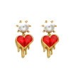 N-5476  E-3472 European style  pearl heart-shaped red ruby stone necklace earrings sets
