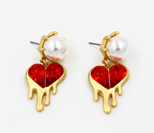 N-5476  E-3472 European style  pearl heart-shaped red ruby stone necklace earrings sets