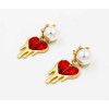N-5476  E-3472 European style  pearl heart-shaped red ruby stone necklace earrings sets