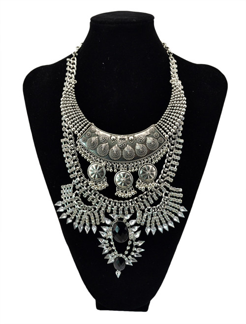 N-5466 European fashion style vintage silver gold plated chunky multilayer Etnic Jewelry long pendant statement necklace