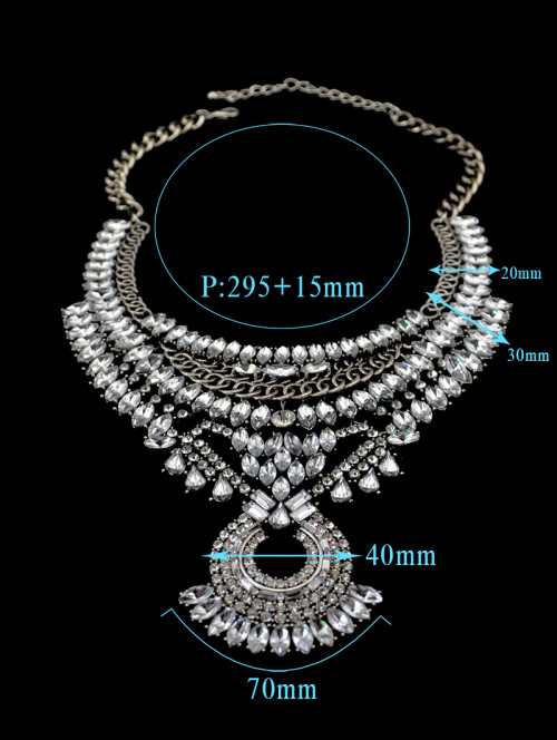 N-5489 New European Brand Luxury Fashion Women Silver Pearl Rhinestone Large Pendant Statement Choker Necklace