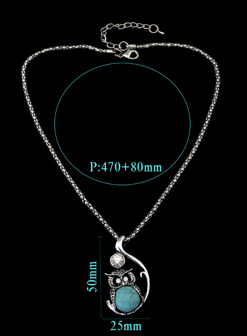 N-5497 Bohemian New Fashion Women Long Chain Crystal Turquoise Owl Pendant Necklace