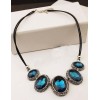 N-3804 Europe Style Leather Rope Chain Exaggerated Big Gem Crystal Choker Necklace