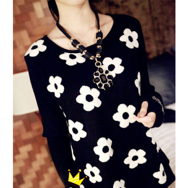 N-3791 European Style  Black Ribbon Double Chains Golden Balls Rhinestone Crystal Flower Pendant Necklace