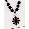 N-3791 European Style  Black Ribbon Double Chains Golden Balls Rhinestone Crystal Flower Pendant Necklace
