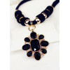 N-3791 European Style  Black Ribbon Double Chains Golden Balls Rhinestone Crystal Flower Pendant Necklace