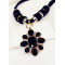 N-3791 European Style  Black Ribbon Double Chains Golden Balls Rhinestone Crystal Flower Pendant Necklace