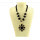 N-3791 European Style  Black Ribbon Double Chains Golden Balls Rhinestone Crystal Flower Pendant Necklace