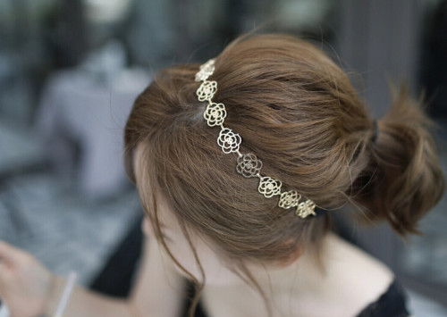 F-0008 New Comming Women hollow out silver/ gold/Bronze plated rose flower necklace/ Headband F-0008