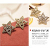 E-3076 Vintage style fashionable bronze alloy big brilliant rhinestone double stars stud earrings