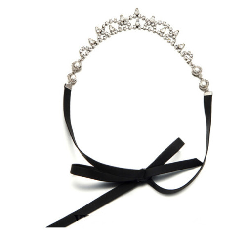 F-0157 Korea Style Black Leather Chain Clear Crystal Rivets Bib Necklace&Brilliant Crown Shape Hair Band Hair Accessories Dual Faction