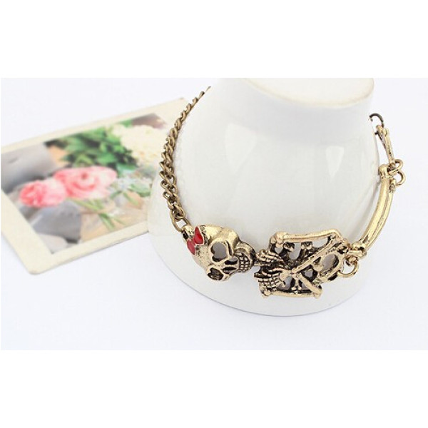 B-0103 New Vintgae Silver/Bronze Cool Skull Bracelet