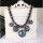 N-3919 Korea Style Summer Jewelry  Gunk Black Silk Ribbon Chain Big Round Circle blue/Champagne crystal drop Pendant Choker Necklace