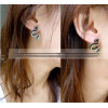 Punk retro silver bronze  tone metal double snake earring ear stud E-1195