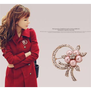 P-0163 Korean style pearl flower scarf buckle alloy rhinestone collar pin brooch