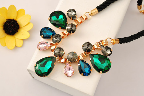 N-3963 European Style Rope Chain Colorful Crystal Drop Choker Necklace