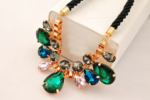 N-3963 European Style Rope Chain Colorful Crystal Drop Choker Necklace
