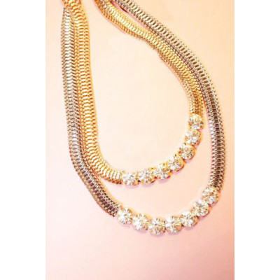 New Fashion Korea Style Gold/Silver Plated 7 Rhinestone Snake Chain Short Necklace N-0274