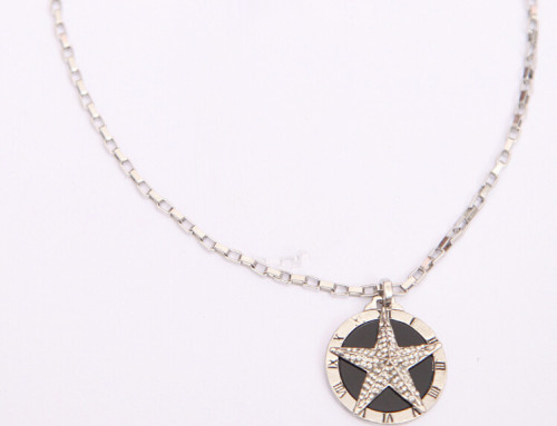 N-5009  Korea style silver plated exaggerated papillate full rhinestone stars round pendant clavicle necklace