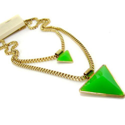 N-4273 European Punk Triangle Pendant Twins Layers Long Chain Necklace