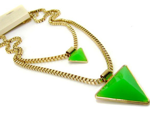 N-4273 European Punk Triangle Pendant Twins Layers Long Chain Necklace