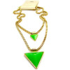 N-4273 European Punk Triangle Pendant Twins Layers Long Chain Necklace