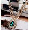 New Fashion Charming European Gold Plated Alloy Rhinestone Green Crystal Drop Pendant Necklace earring set N-2281  E-0279-GR