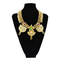 N-5514 New Design Luxury Big Statement Fashion Western Women's Punk Style Crystal Flower Metal Rivets Golden Chain Choker Necklace