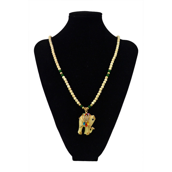 N-5511 Bohemian Simple Style Bead Long Chain Crystal Large Elephant Pendant for Women