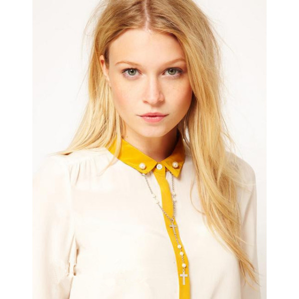 P-0183 New European Charming Lovely gold  Chain crystal white beads cross pendant Collar Pin